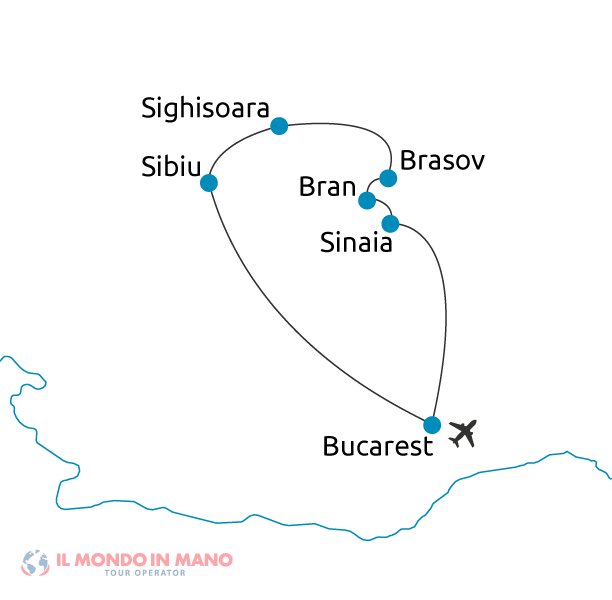 Mappa itinerario tour Bucarest Transilvania