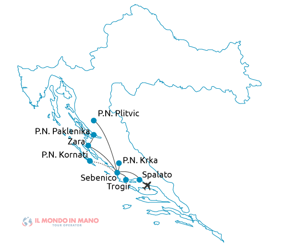 Mappa itinerario tour Croazia Parchi Nazionali