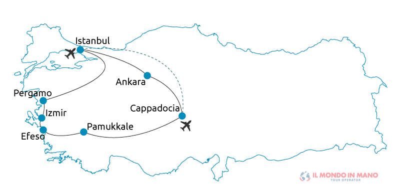 Mappa itinerario tour Turchia Classica