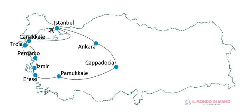 Mappa itinerario gran tour della Turchia