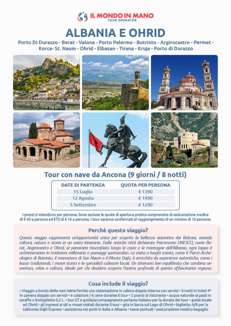 Tour Albania e Ohrid con nave da Ancona